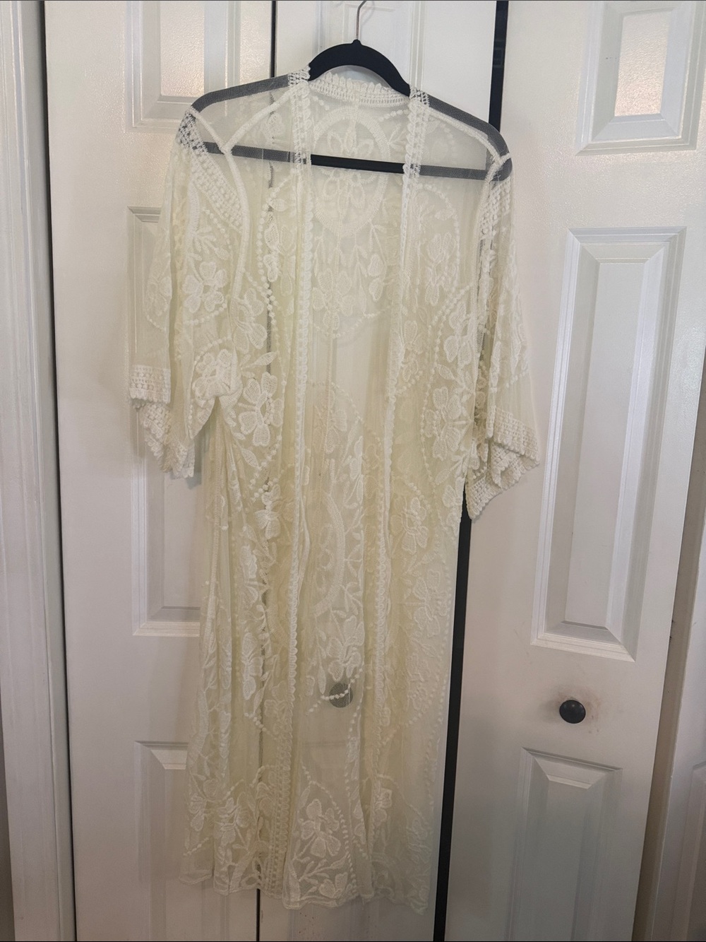 Sheer Ivory Floral Lace Kimono